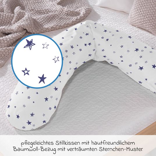 Theraline Stillkissen Das Original mit Dinkelspelz-Füllung inkl. Bezug 190 cm - Sternenhimmel - Weiß