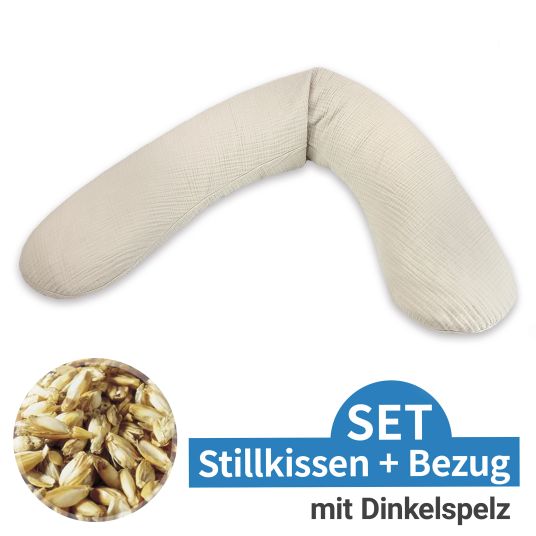 Theraline Stillkissen Das Original mit Dinkelspelz-Füllung inkl. Bezug Musselin 190 cm - Sandbeige