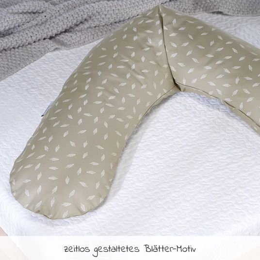 Theraline Nursing pillow The Original with micro bead filling incl. cover 190 cm - Leaf Dance - Taupe