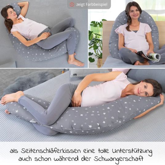 Theraline Nursing pillow The Original with micro bead filling incl. cover 190 cm - Leaf Dance - Taupe