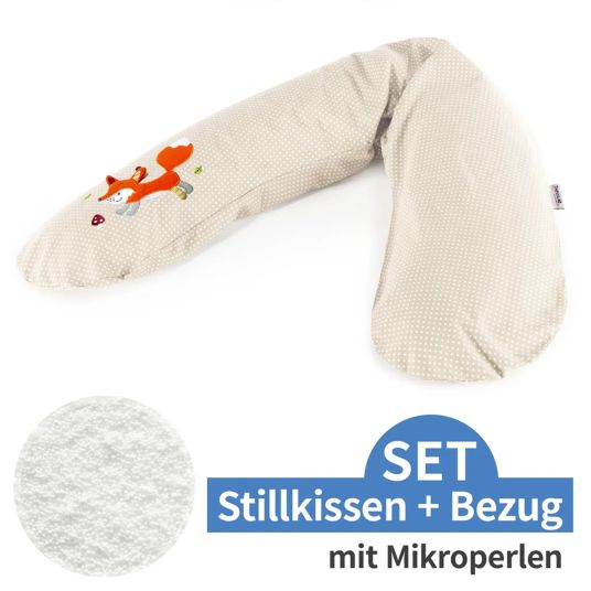 Theraline Nursing pillow The Original with micro bead filling incl. cover 190 cm - crackle fox - dots Beige