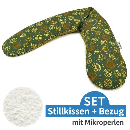 Theraline Nursing pillow The Original with micro bead filling incl. cover 190 cm - dandelion - dark green