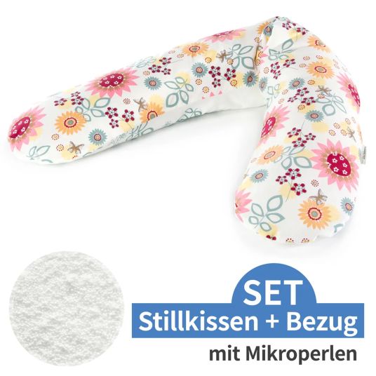 Theraline Nursing pillow The Original with micro bead filling incl. cover 190 cm - summer flowers