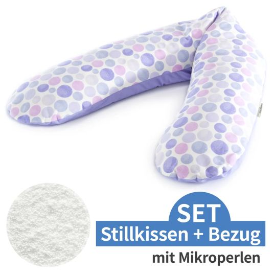 Theraline Nursing pillow The Original with micro beads filling incl. cover 190 cm - Waterdots - Purple