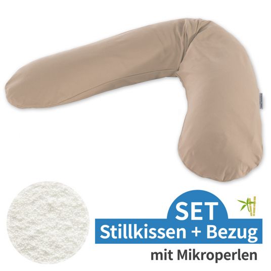 Theraline Nursing pillow The Original with micro bead filling incl. cover Bamboo 190 cm - Cappuccino