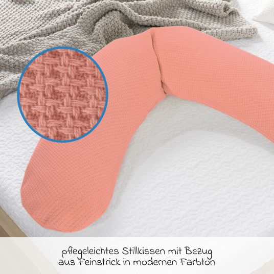 Theraline Cuscino per l'allattamento The Original con imbottitura in microsfere e fodera in maglia fine 190 cm - rosa pesca