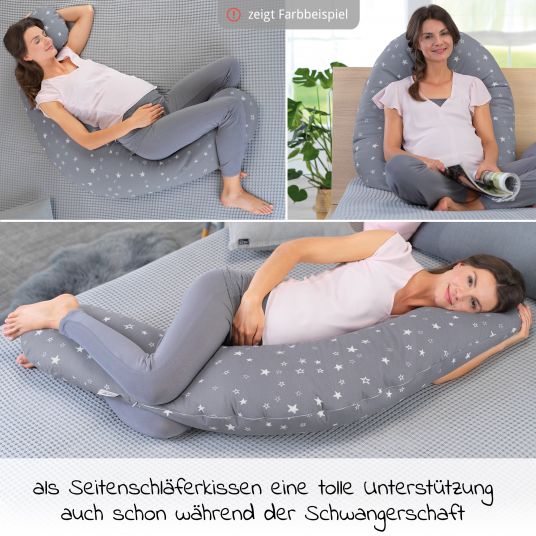 Theraline Nursing pillow The Original with micro bead filling incl. cover Jersey 190 cm - Melange Navy Blue
