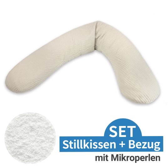 Theraline Stillkissen Das Original mit Mikroperlen-Füllung inkl. Bezug Musselin 190 cm - Sandbeige