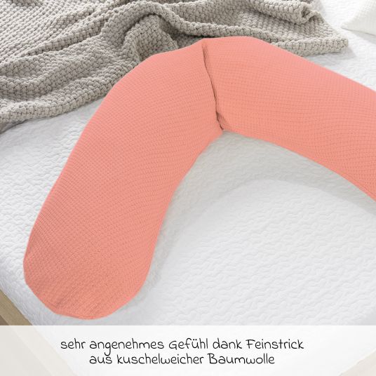 Theraline Nursing pillow The Original with polyester hollow fiber filling incl. cover fine knit 190 cm - peach pink