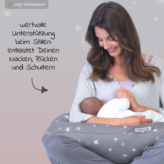 Theraline Nursing pillow The Original with polyester hollow fiber filling incl. cover Jersey 190 cm - pebble gray