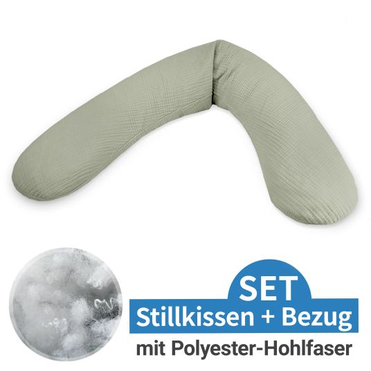 Theraline Nursing pillow The Original with polyester hollow fiber filling incl. muslin cover 190 cm - sage