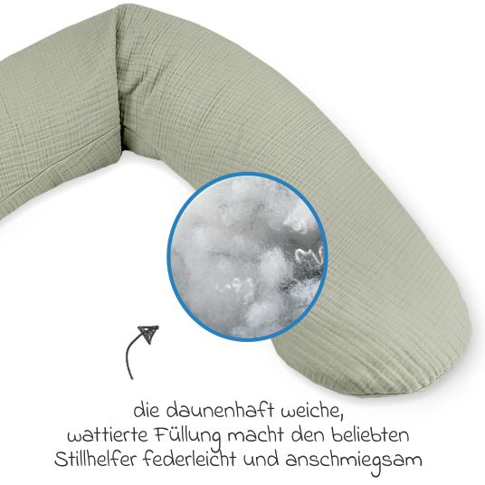 Theraline Nursing pillow The Original with polyester hollow fiber filling incl. muslin cover 190 cm - sage