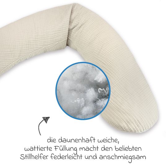 Theraline Nursing pillow The Original with polyester hollow fiber filling incl. muslin cover 190 cm - sand beige