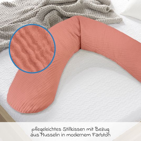 Theraline Nursing pillow The Original with polyester hollow fiber filling incl. muslin cover 190 cm - Terracotta