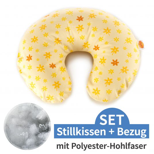Theraline Nursing pillow The Wynnie with polyester hollow fiber filling incl. cover - Floral - Yellow