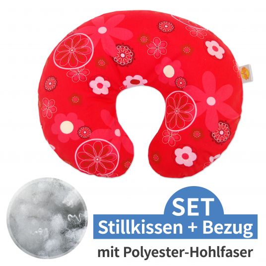 Theraline Nursing pillow The Wynnie with polyester hollow fiber filling incl. cover - Retro Flower - Red