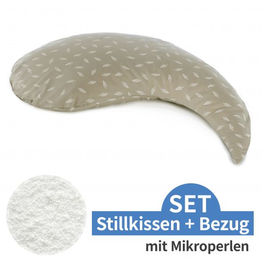 Theraline Nursing pillow The Yinnie with micro bead filling incl. cover 135 cm - leaf dance - taupe