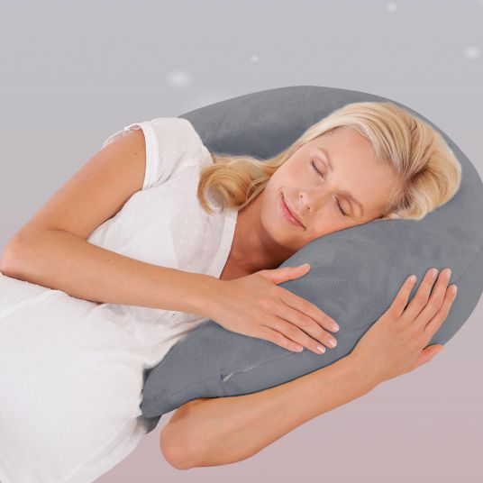 Theraline Cuscino per l'allattamento The Plush Moon con imbottitura in microperle 140 cm - Grigio pietra