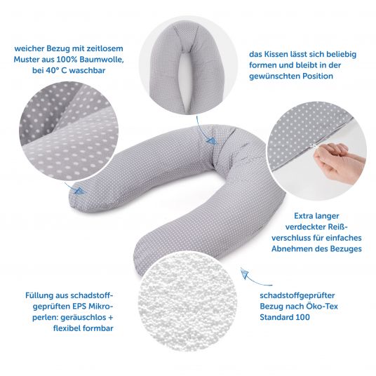 Theraline Stillkissen Dodo Pillow Premium by Theraline 180 cm - Polka Dots - Grau