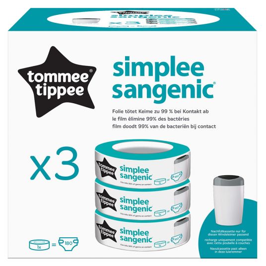Tommee Tippee Refill cassette for nappy bucket Simplee Sangenic - pack of 3