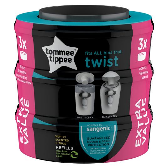 Tommee Tippee Nachfüllkassette für Windeleimer Twist & Click - 3er Pack