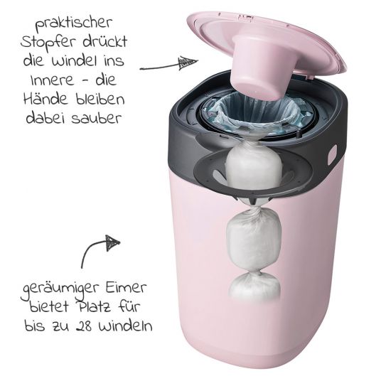 Tommee Tippee Diaper Pail Twist and Click Sangenic incl. 1 refill cartridge - Greenfilm™ - Pink