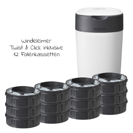 Tommee Tippee Diaper Pail Twist and Click Sangenic incl. 12 refill cassettes - Greenfilm™ - White