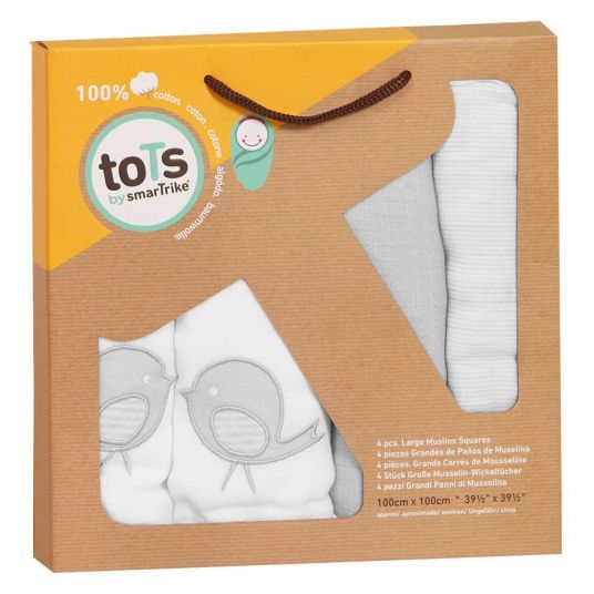 ToTs by Smartrike Gauze cloth 4 pack 100 x 100 cm - Classic Grey