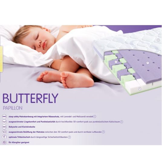 Träumeland Babybett-Matratze Butterfly 70 x 140 cm