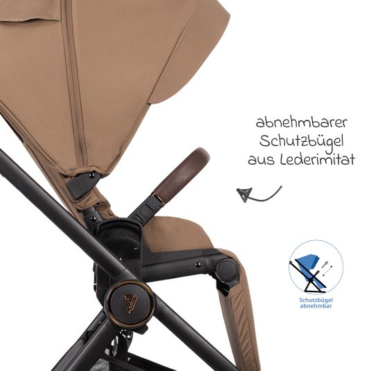 Venicci 2in1 Kombi-Kinderwagen Claro bis 22 kg mit Babywanne, Sportsitz, Teleskopschieber, Liegeposition inkl. Regenschutz, Beindecke, Schnullerkette, Spieluhr, Greifling & Wickeltasche - Caramel