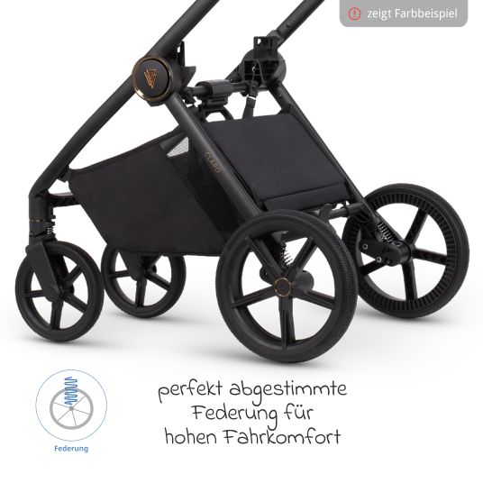 Venicci 2in1 Claro baby carriage up to 22 kg with carrycot, sports seat, telescopic push bar, reclining position incl. rain cover, leg cover, pacifier chain, music box, grasping toy & changing bag - Caramel