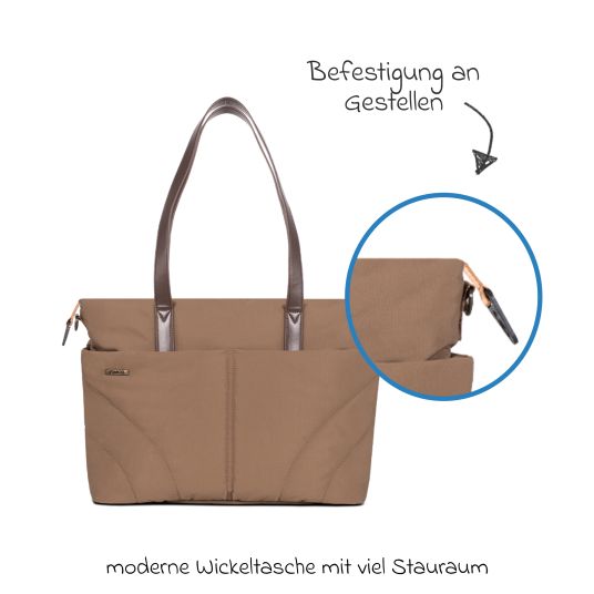 Venicci 2in1 Kombi-Kinderwagen Claro bis 22 kg mit Babywanne, Sportsitz, Teleskopschieber, Liegeposition inkl. Regenschutz, Beindecke, Schnullerkette, Spieluhr, Greifling & Wickeltasche - Caramel