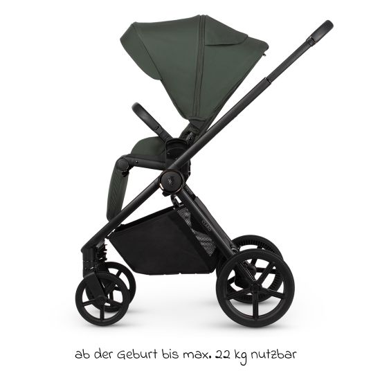 Venicci 2in1 Kombi-Kinderwagen Claro bis 22 kg mit Babywanne, Sportsitz, Teleskopschieber, Liegeposition inkl. Regenschutz, Beindecke, Schnullerkette, Spieluhr, Greifling & Wickeltasche - Forest