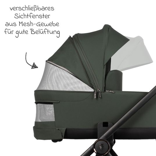 Venicci 2in1 Kombi-Kinderwagen Claro bis 22 kg mit Babywanne, Sportsitz, Teleskopschieber, Liegeposition inkl. Regenschutz, Beindecke, Schnullerkette, Spieluhr, Greifling & Wickeltasche - Forest