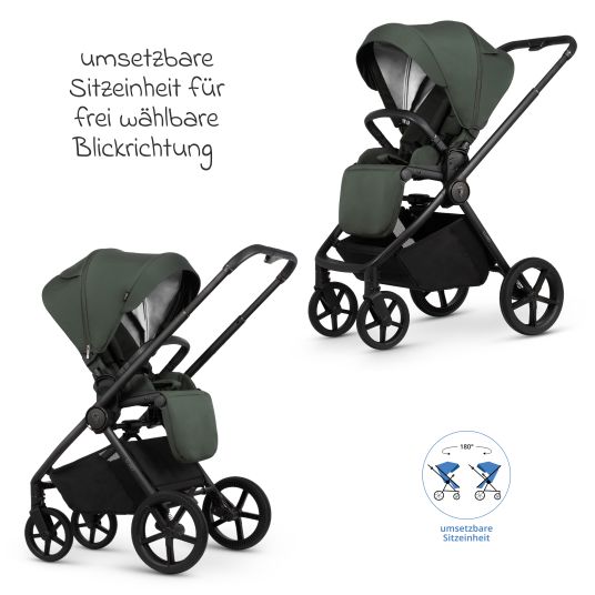 Venicci 2in1 Kombi-Kinderwagen Claro bis 22 kg mit Babywanne, Sportsitz, Teleskopschieber, Liegeposition inkl. Regenschutz, Beindecke, Schnullerkette, Spieluhr, Greifling & Wickeltasche - Forest