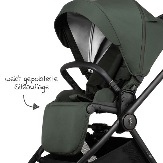 Venicci 2in1 Kombi-Kinderwagen Claro bis 22 kg mit Babywanne, Sportsitz, Teleskopschieber, Liegeposition inkl. Regenschutz, Beindecke, Schnullerkette, Spieluhr, Greifling & Wickeltasche - Forest