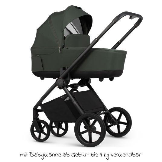 Venicci 2in1 Claro baby carriage up to 22 kg with carrycot, sports seat, telescopic push bar, reclining position incl. rain cover, leg cover, pacifier chain, music box, grasping toy & changing bag - Forest