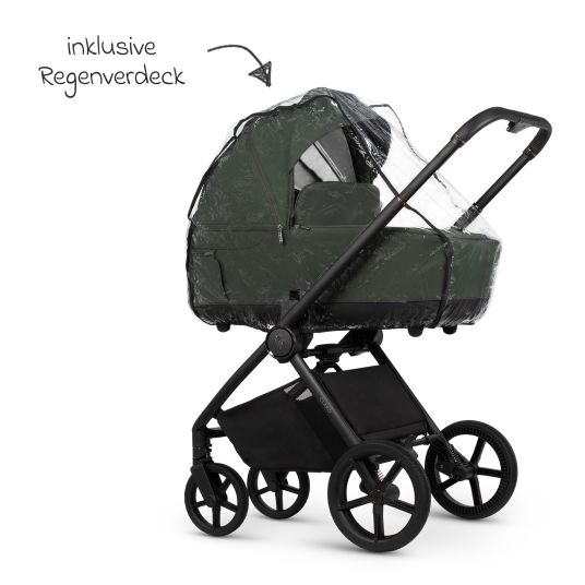 Venicci 2in1 Kombi-Kinderwagen Claro bis 22 kg mit Babywanne, Sportsitz, Teleskopschieber, Liegeposition inkl. Regenschutz, Beindecke, Schnullerkette, Spieluhr, Greifling & Wickeltasche - Forest