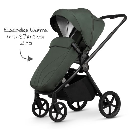 Venicci 2in1 Kombi-Kinderwagen Claro bis 22 kg mit Babywanne, Sportsitz, Teleskopschieber, Liegeposition inkl. Regenschutz, Beindecke, Schnullerkette, Spieluhr, Greifling & Wickeltasche - Forest