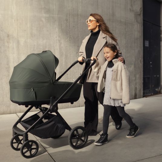 Venicci 2in1 Claro baby carriage up to 22 kg with carrycot, sports seat, telescopic push bar, reclining position incl. rain cover, leg cover, pacifier chain, music box, grasping toy & changing bag - Forest