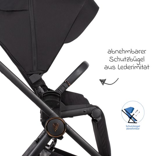 Venicci 2in1 Kombi-Kinderwagen Claro bis 22 kg mit Babywanne, Sportsitz, Teleskopschieber, Liegeposition inkl. Regenschutz, Beindecke, Schnullerkette, Spieluhr, Greifling & Wickeltasche - Noir