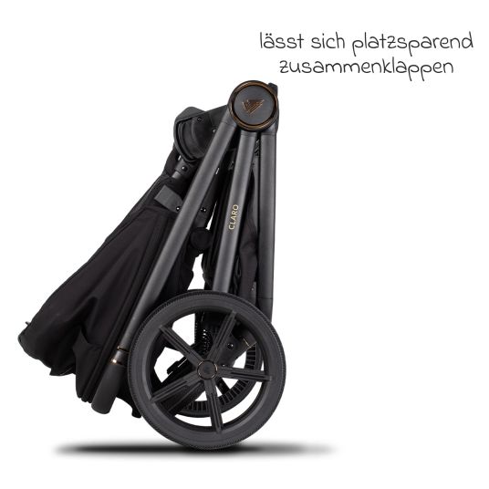 Venicci 2in1 Kombi-Kinderwagen Claro bis 22 kg mit Babywanne, Sportsitz, Teleskopschieber, Liegeposition inkl. Regenschutz, Beindecke, Schnullerkette, Spieluhr, Greifling & Wickeltasche - Noir