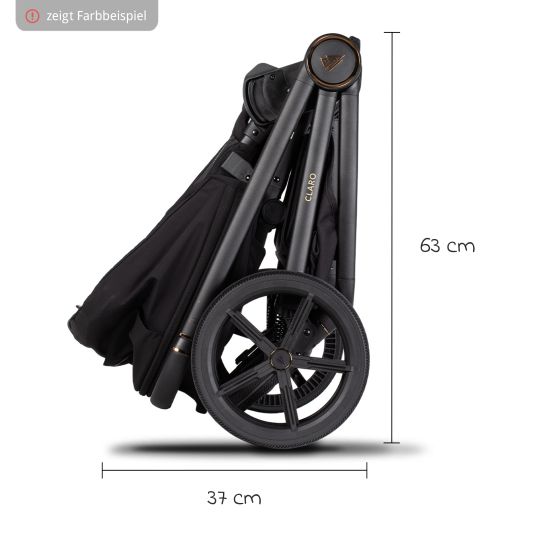 Venicci Passeggino Claro 2in1 fino a 22 kg con navicella, sedile sportivo, maniglione telescopico, posizione reclinabile, incluso parapioggia, coprigambe, catena per ciucci, carillon, gioco da afferrare e borsa fasciatoio - Noir