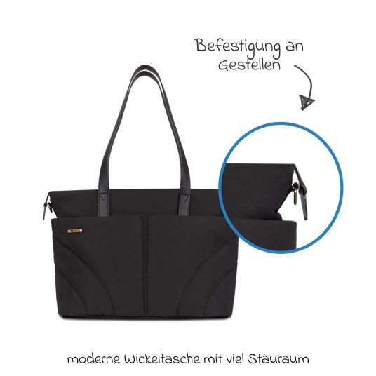 Venicci 2in1 Kombi-Kinderwagen Claro bis 22 kg mit Babywanne, Sportsitz, Teleskopschieber, Liegeposition inkl. Regenschutz, Beindecke, Schnullerkette, Spieluhr, Greifling & Wickeltasche - Noir