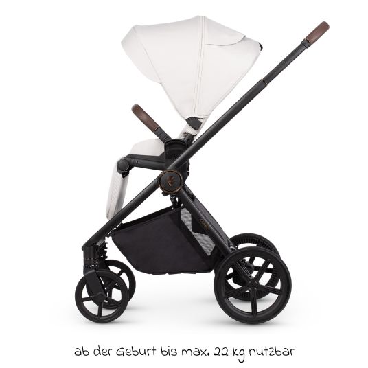 Venicci 2in1 Kombi-Kinderwagen Claro bis 22 kg mit Babywanne, Sportsitz, Teleskopschieber, Liegeposition inkl. Regenschutz, Beindecke, Schnullerkette, Spieluhr, Greifling & Wickeltasche - Vanilla