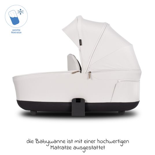 Venicci 2in1 Kombi-Kinderwagen Claro bis 22 kg mit Babywanne, Sportsitz, Teleskopschieber, Liegeposition inkl. Regenschutz, Beindecke, Schnullerkette, Spieluhr, Greifling & Wickeltasche - Vanilla