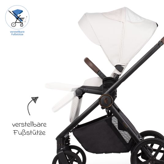 Venicci 2in1 Claro baby carriage up to 22 kg with carrycot, sports seat, telescopic push bar, reclining position incl. rain cover, leg cover, pacifier chain, music box, grasping toy & changing bag - Vanilla