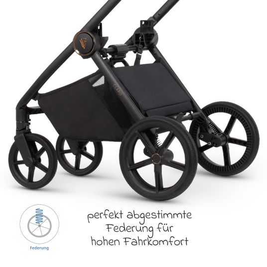 Venicci 2in1 Claro baby carriage up to 22 kg with carrycot, sports seat, telescopic push bar, reclining position incl. rain cover, leg cover, pacifier chain, music box, grasping toy & changing bag - Vanilla