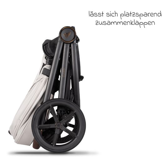 Venicci 2in1 Kombi-Kinderwagen Claro bis 22 kg mit Babywanne, Sportsitz, Teleskopschieber, Liegeposition inkl. Regenschutz, Beindecke, Schnullerkette, Spieluhr, Greifling & Wickeltasche - Vanilla