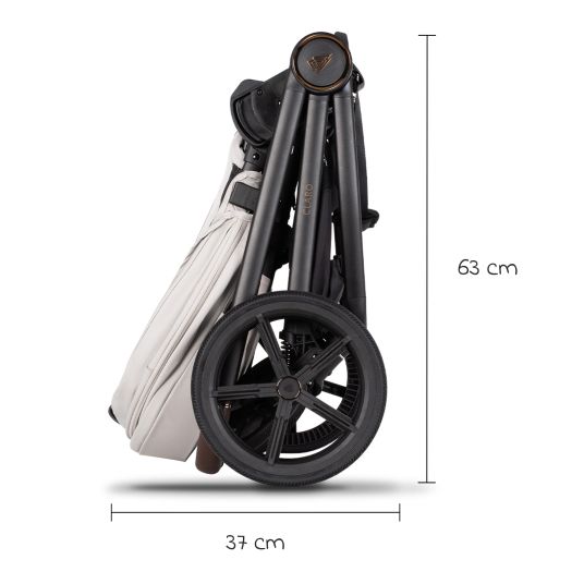 Venicci 2in1 Claro baby carriage up to 22 kg with carrycot, sports seat, telescopic push bar, reclining position incl. rain cover, leg cover, pacifier chain, music box, grasping toy & changing bag - Vanilla